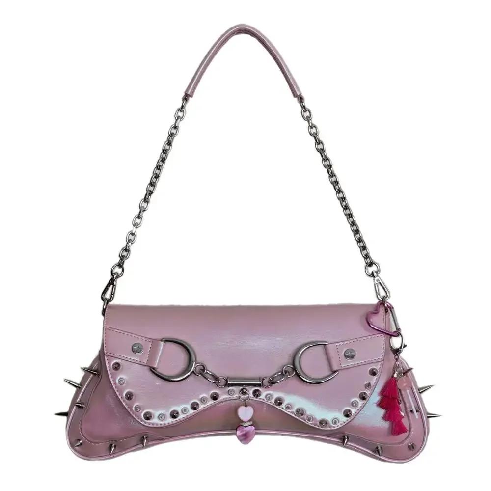 Paris Hilton Custom Iridescent Pink Studded Shoulder Bag with Charms